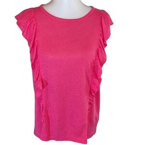J. Crew Linen Top Pink Ruffles Size Large NWT